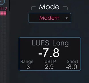 L4の右上Modeセレクターと内蔵LUFSメーター