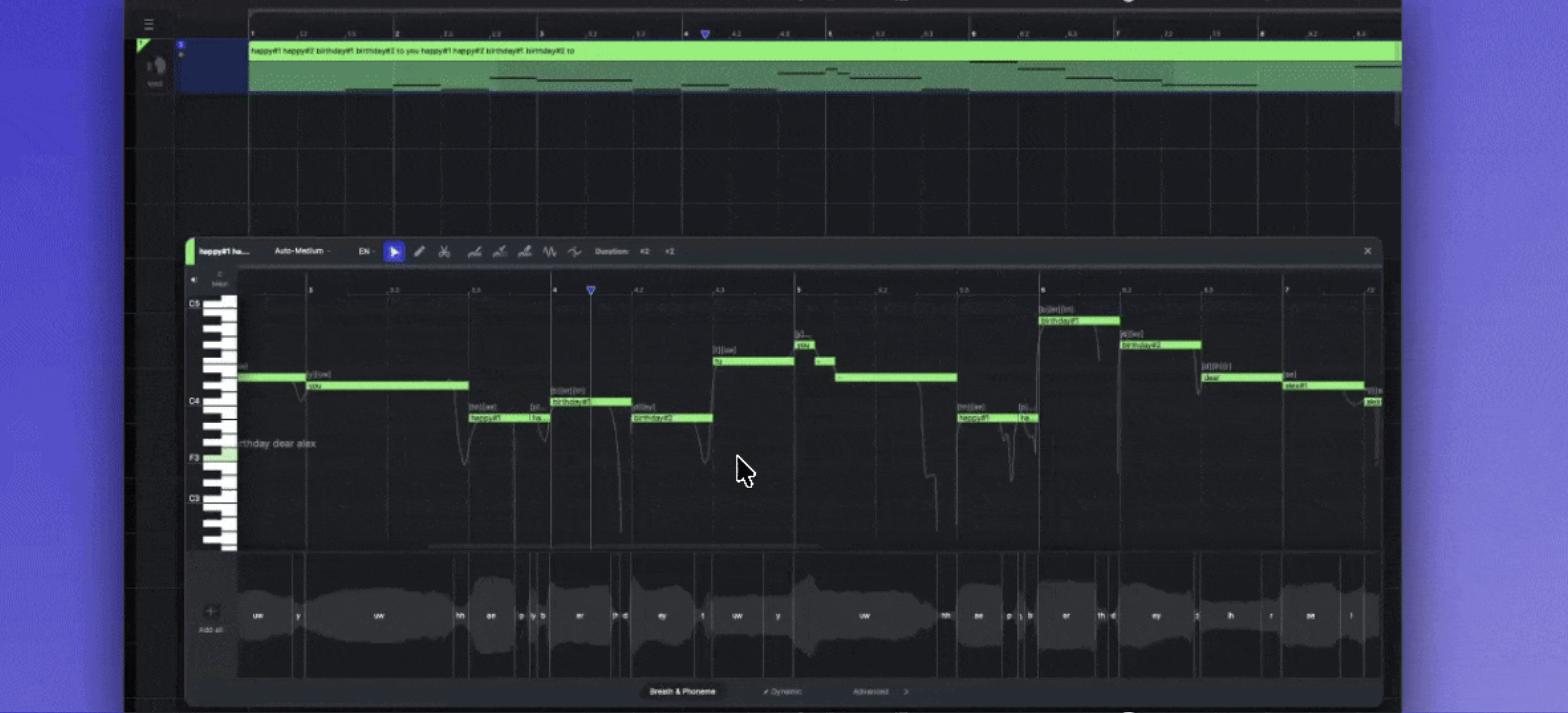 ACE StudioのクリップエディタとAIパラメータパネル