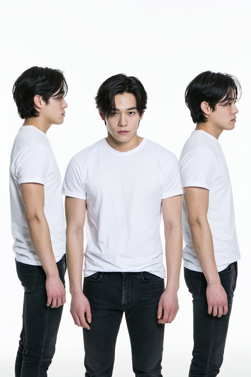 Casting Directorが生成したキャラクターシート（正面と左右の3方向）