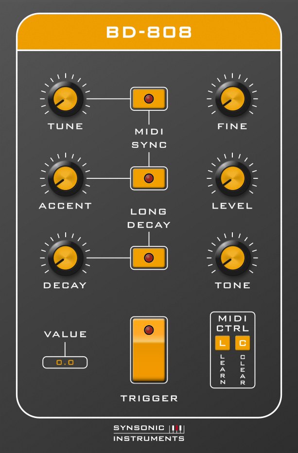 Synsonic Instruments BD-808 のプラグイン画面