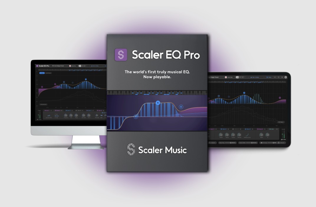 Scaler EQ Proのパッケージイメージ。「世界初の真に音楽的なEQ。今度は演奏もできる」